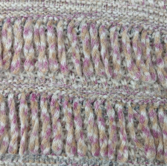 LOFT Woman Oversized Light Pink Striped Knit Sweater Mock Neck Fringe Soft S - Picture 6 of 9